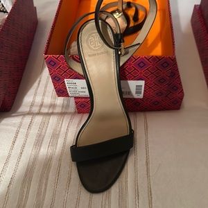 Tory Burch black heels tied at the ankle